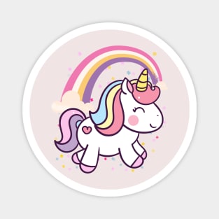 Cute Unicorn With Rainbow and Little Flowers Magnet